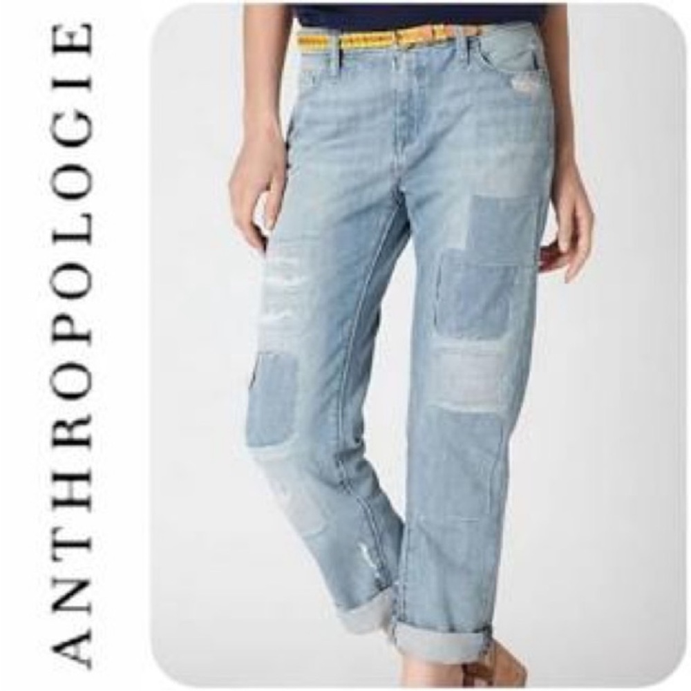 Anthropologie holding horses 100% cotton patchwork denim straight leg light wash